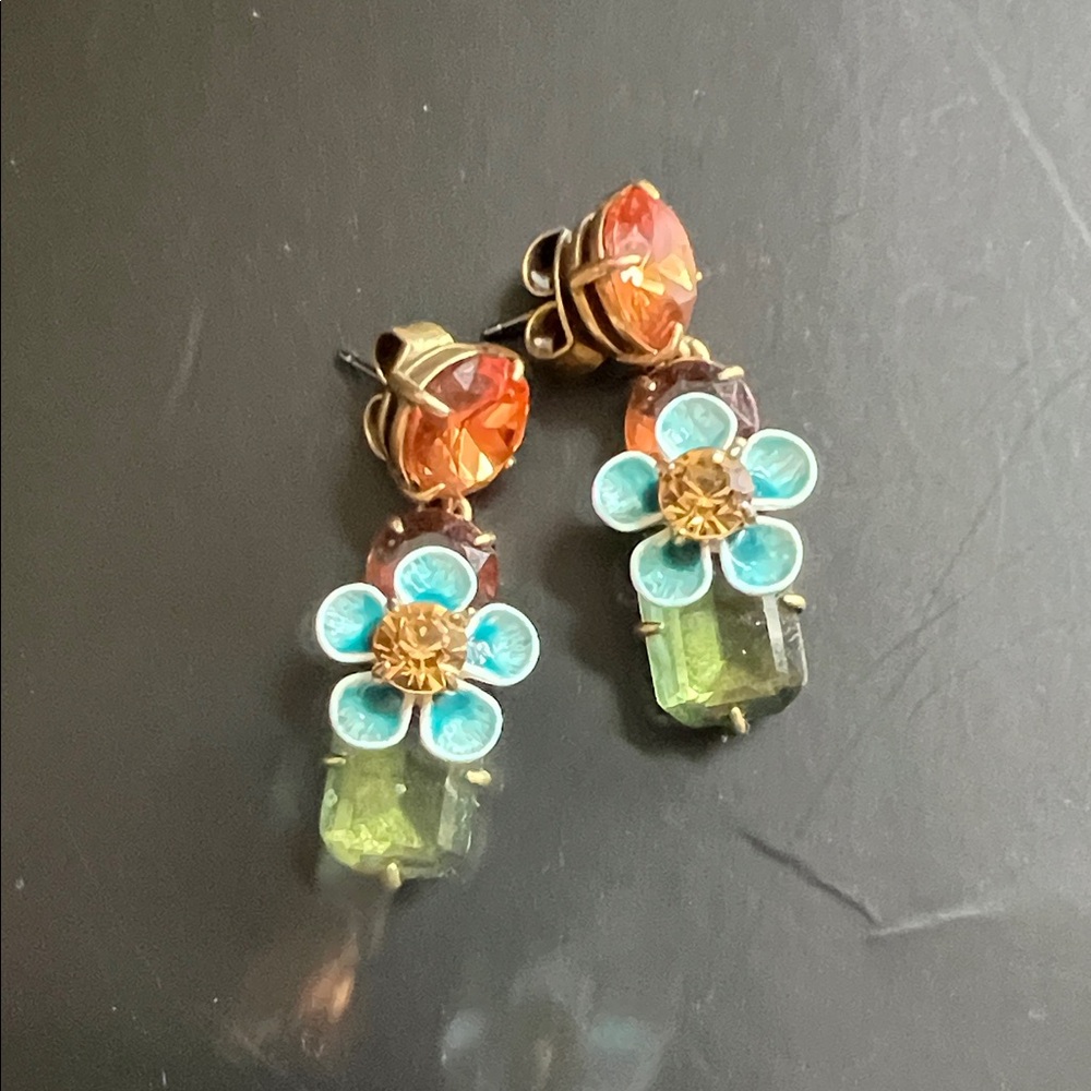 J. Crew Floral Drop Earrings in Turquoise, Green & Orange